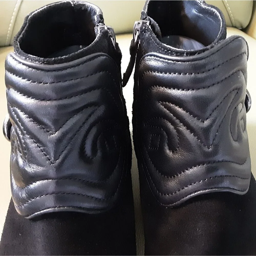 ZARA Women Black Suede Quilted Leather Ankle Boots Sz 8 (39)